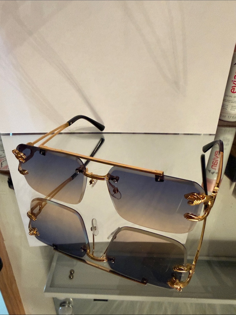 Gold Frame Gradient Lens Sunglasses - Blue Gradient